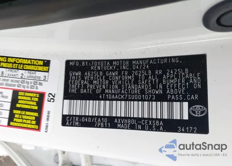 2025 Toyota Camry Se из США, поврежденный, VIN 4T1DAACK7SU001073